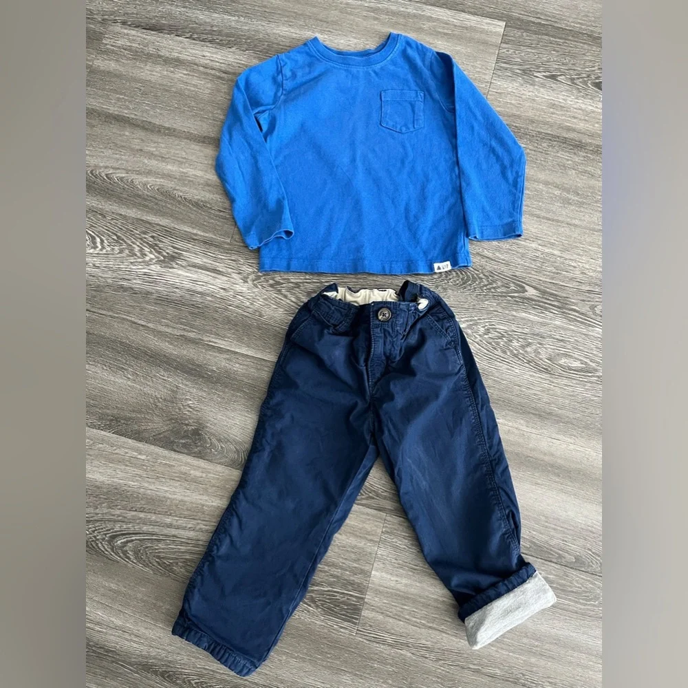 gap adjustable waist, lined pants and long sleeve shirt size 3T